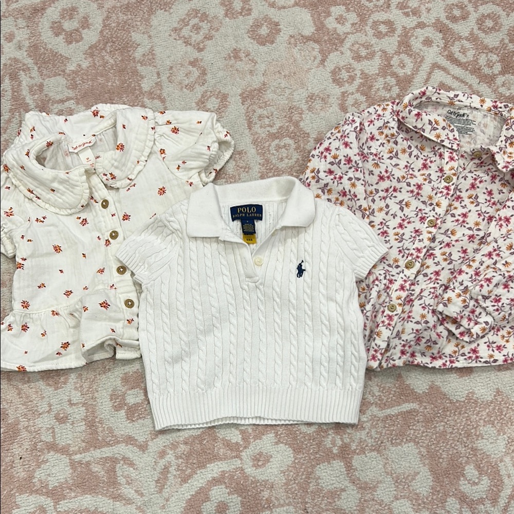 Polo by Ralph Lauren White Cable Knit Sweater & 2 Cat & Jack cotton tops